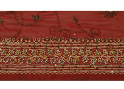 Vintage Sari Border Indian Craft Trim Hand Beaded Embroidered Ribbon Lace Maroon