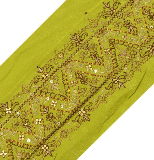 Vintage Sari Border Indian Craft Trim Embroidered Sewing Ribbon Lace Green
