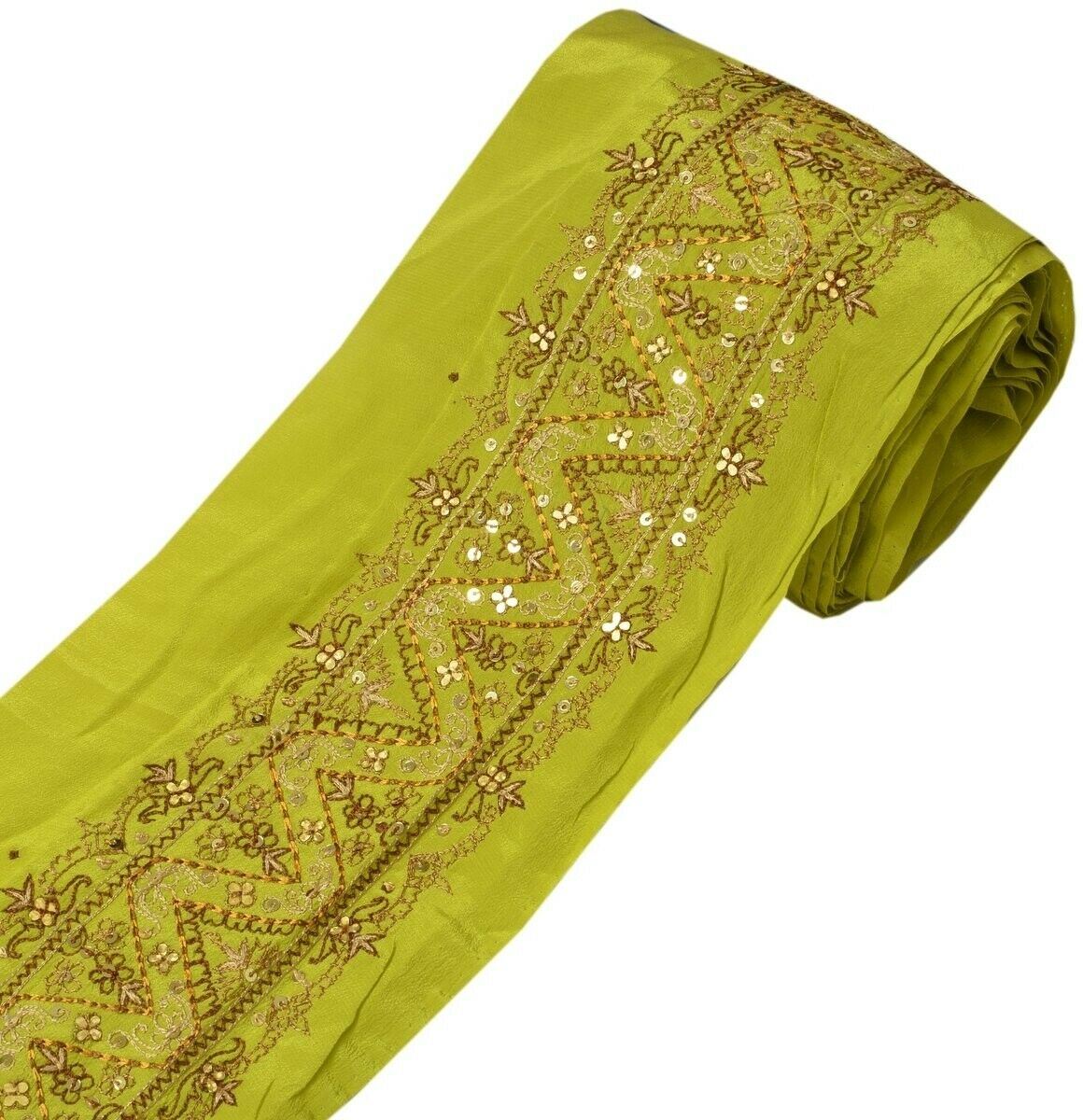 Vintage Sari Border Indian Craft Trim Embroidered Sewing Ribbon Lace Green