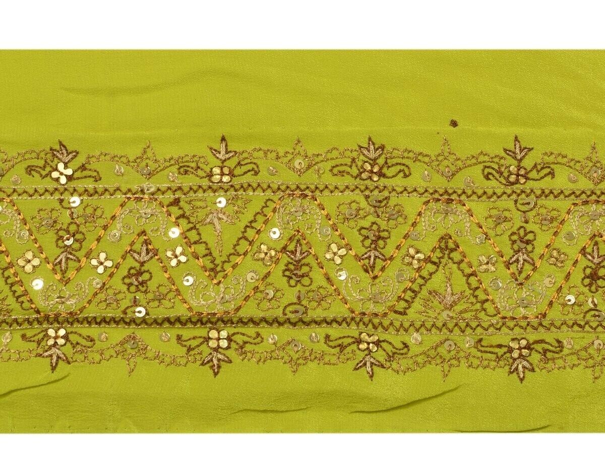 Vintage Sari Border Indian Craft Trim Embroidered Sewing Ribbon Lace Green