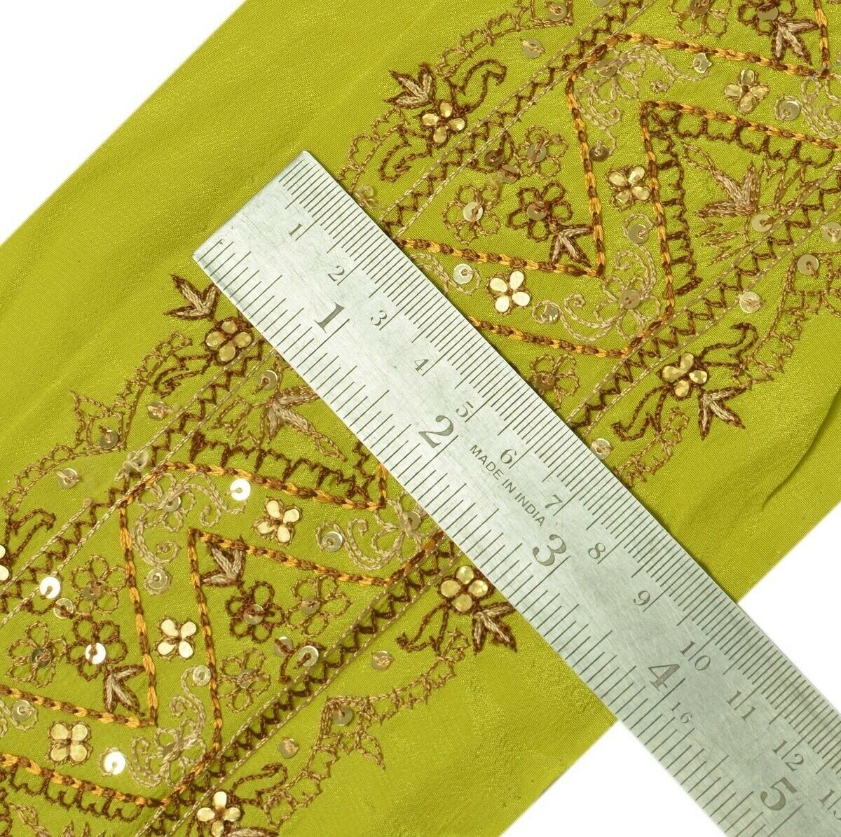 Vintage Sari Border Indian Craft Trim Embroidered Sewing Ribbon Lace Green