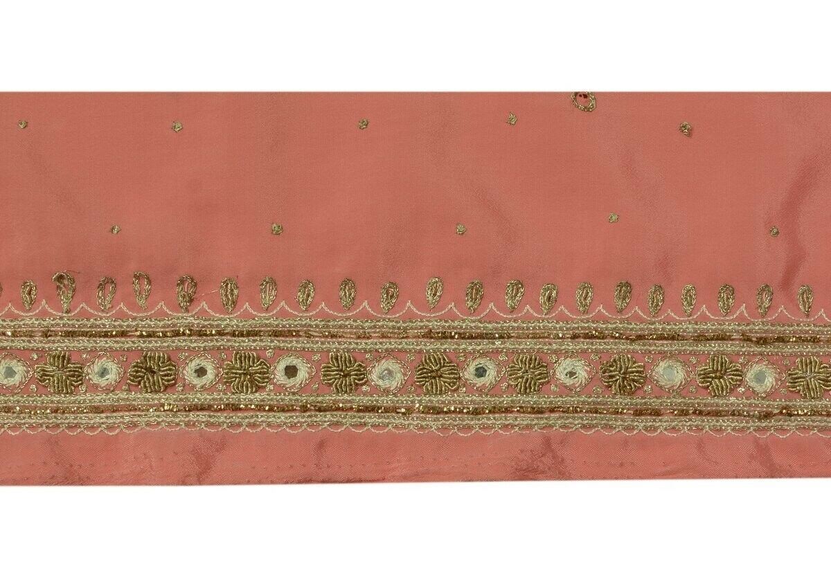 Vintage Sari Border Indian Craft Trim Hand Beaded Embroidered Ribbon Lace Pink