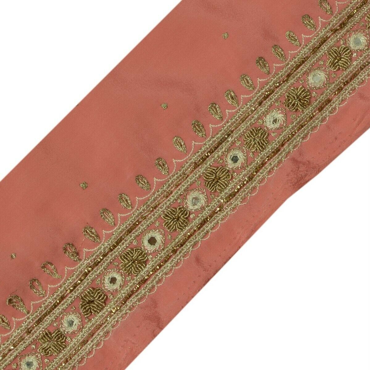 Vintage Sari Border Indian Craft Trim Hand Beaded Embroidered Ribbon Lace Pink