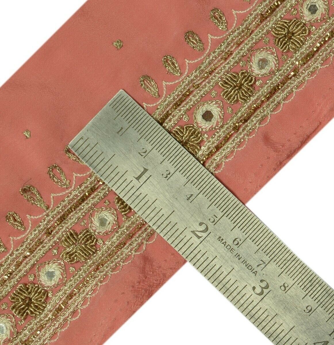 Vintage Sari Border Indian Craft Trim Hand Beaded Embroidered Ribbon Lace Pink