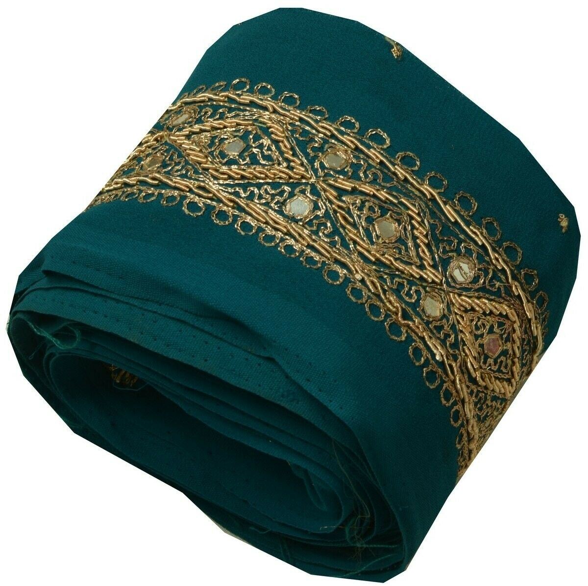 Vintage Sari Border Indian Craft Trim Hand Beaded Zardozi Embroidered Lace Green