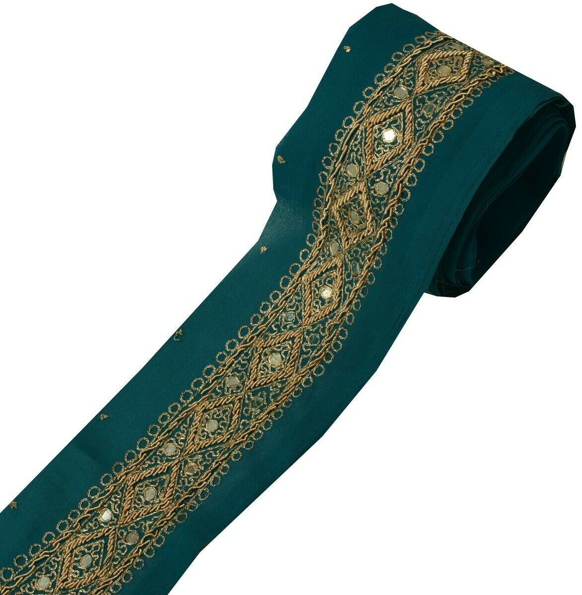 Vintage Sari Border Indian Craft Trim Hand Beaded Zardozi Embroidered Lace Green