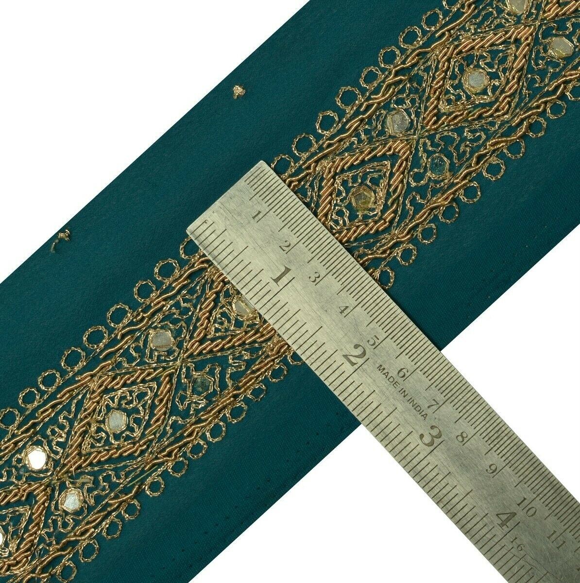 Vintage Sari Border Indian Craft Trim Hand Beaded Zardozi Embroidered Lace Green