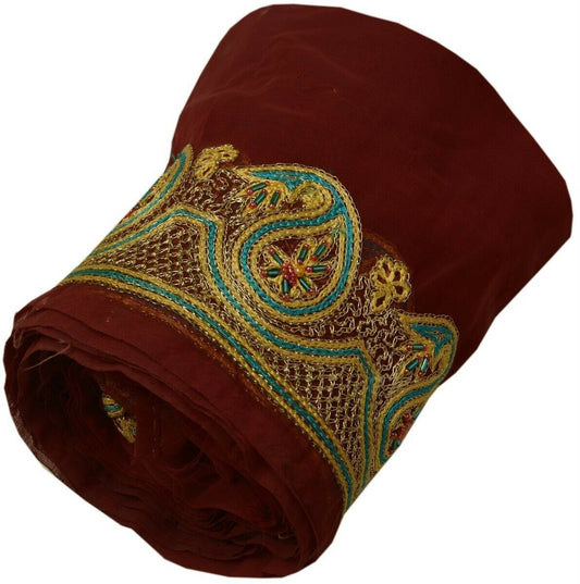 Vintage Sari Border Indian Craft Trim Embroidered Beaded Maroon Ribbon Lace
