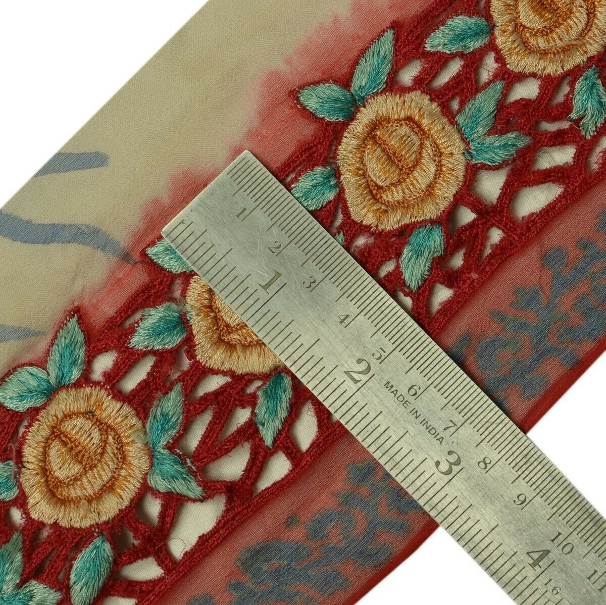 Vintage Sari Border Indian Craft Trim Embroidered Cut Work Red Ribbon Lace