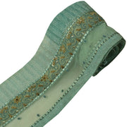Vintage Sari Border Indian Craft Trim Hand Beaded Zardozi Green Ribbon Lace