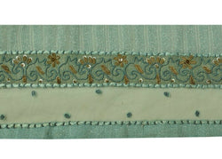Vintage Sari Border Indian Craft Trim Hand Beaded Zardozi Green Ribbon Lace