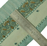 Vintage Sari Border Indian Craft Trim Hand Beaded Zardozi Green Ribbon Lace
