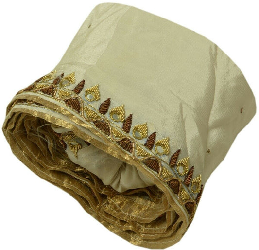 Vintage Sari Border Indian Craft Trim Hand Beaded Mirror Work Cream Ribbon Lace