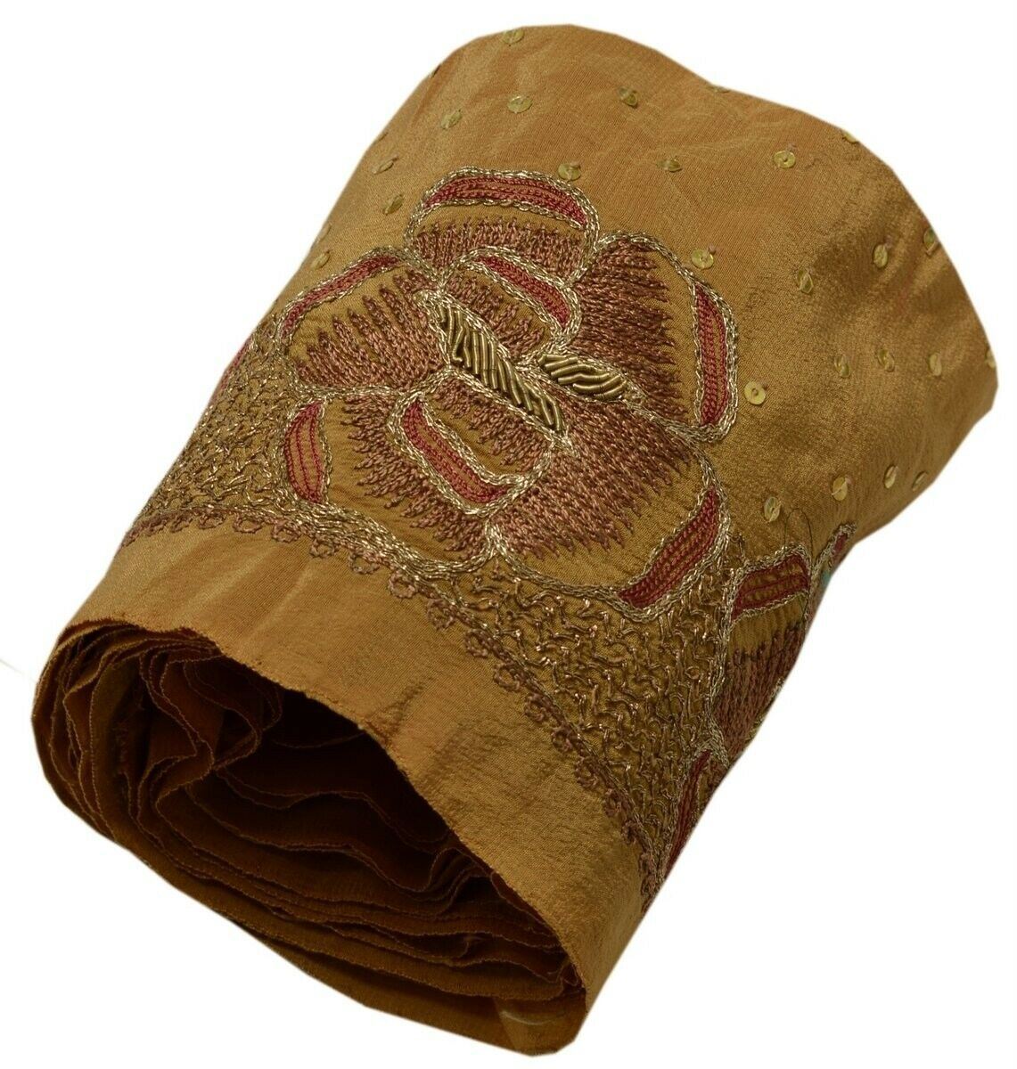 Vintage Saree Border Indian Craft Trim Hand Beaded Embroidered Ribbon Lace Brown