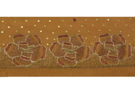 Vintage Saree Border Indian Craft Trim Hand Beaded Embroidered Ribbon Lace Brown