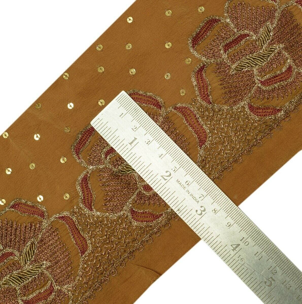 Vintage Saree Border Indian Craft Trim Hand Beaded Embroidered Ribbon Lace Brown