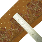Vintage Saree Border Indian Craft Trim Hand Beaded Embroidered Ribbon Lace Brown