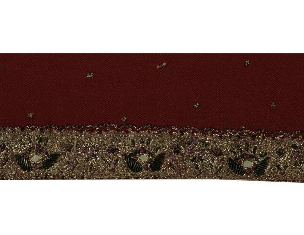 Vintage Sari Border Indian Craft Trim Hand Beaded Embroidered Ribbon Lace Maroon