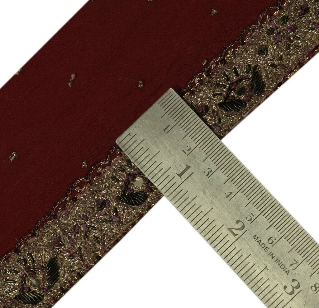 Vintage Sari Border Indian Craft Trim Hand Beaded Embroidered Ribbon Lace Maroon