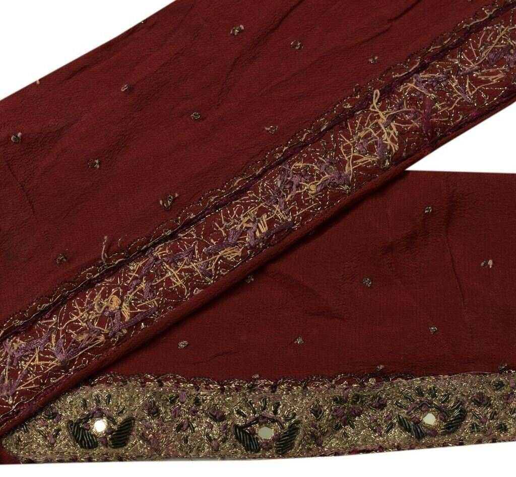 Vintage Sari Border Indian Craft Trim Hand Beaded Embroidered Ribbon Lace Maroon