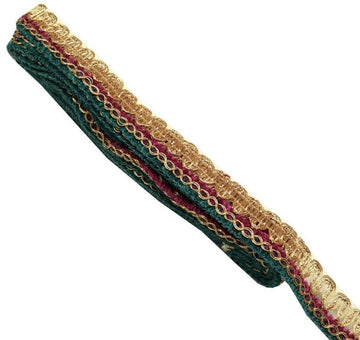 0.9" W 4 Yard Magenta green Gold Edging Border Indian Craft Trim Sewing Lace