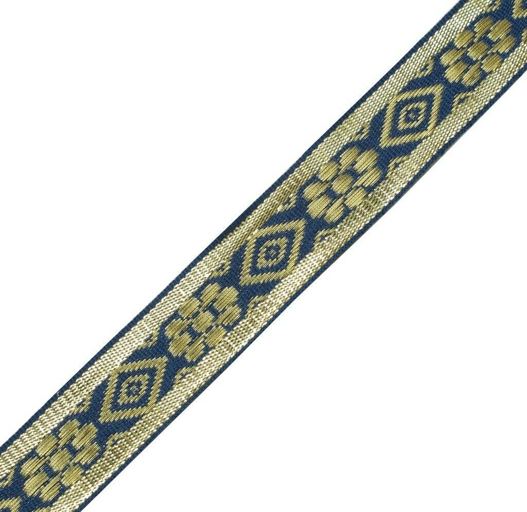 0.9" W 3 Yard Saree Border Indian Craft Trim Zari Woven Blue Sewing Ribbon Lace