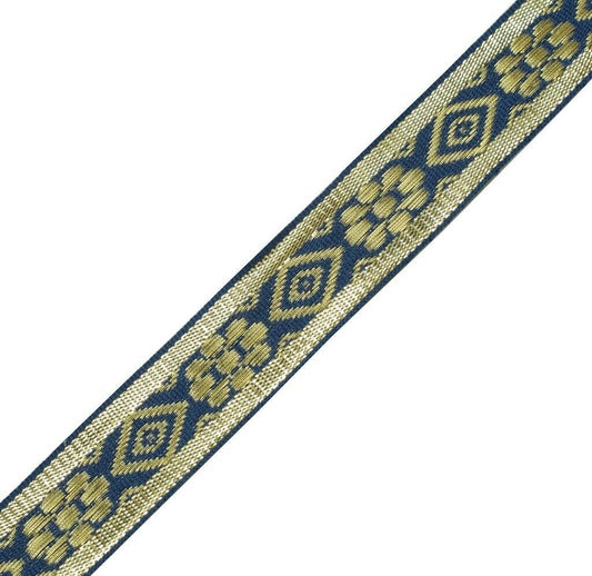 0.9" W 3 Yard Saree Border Indian Craft Trim Zari Woven Blue Sewing Ribbon Lace
