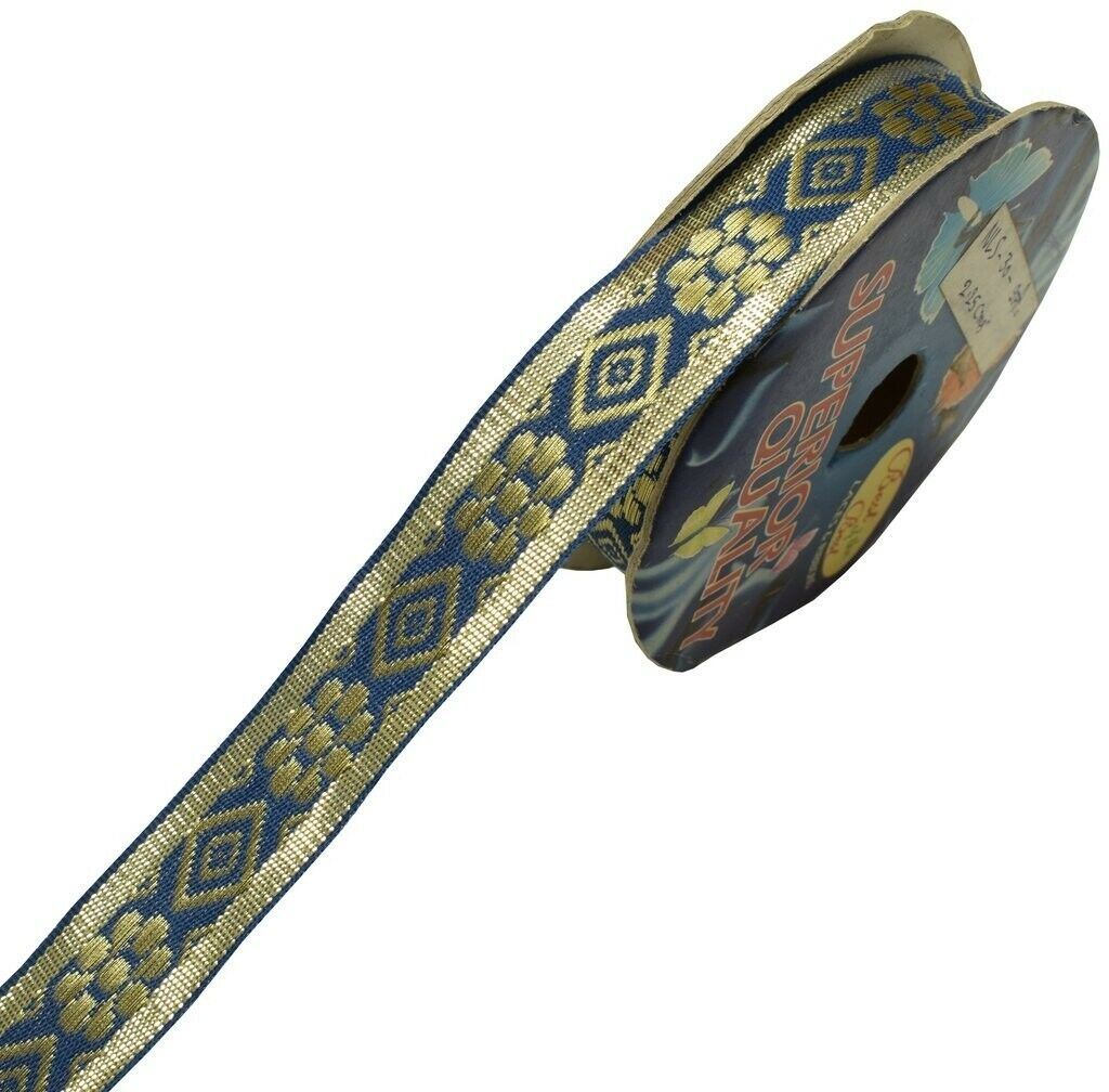 0.9" W 3 Yard Saree Border Indian Craft Trim Zari Woven Blue Sewing Ribbon Lace