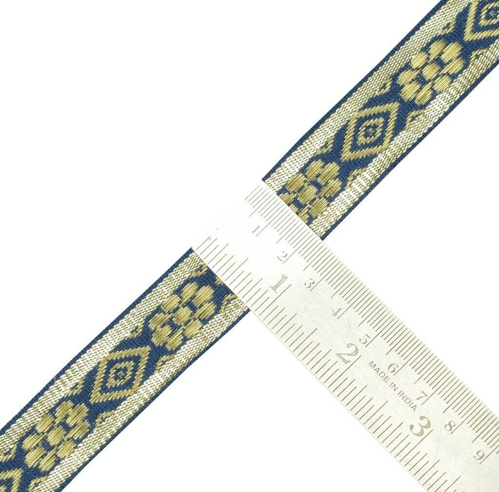 0.9" W 3 Yard Saree Border Indian Craft Trim Zari Woven Blue Sewing Ribbon Lace