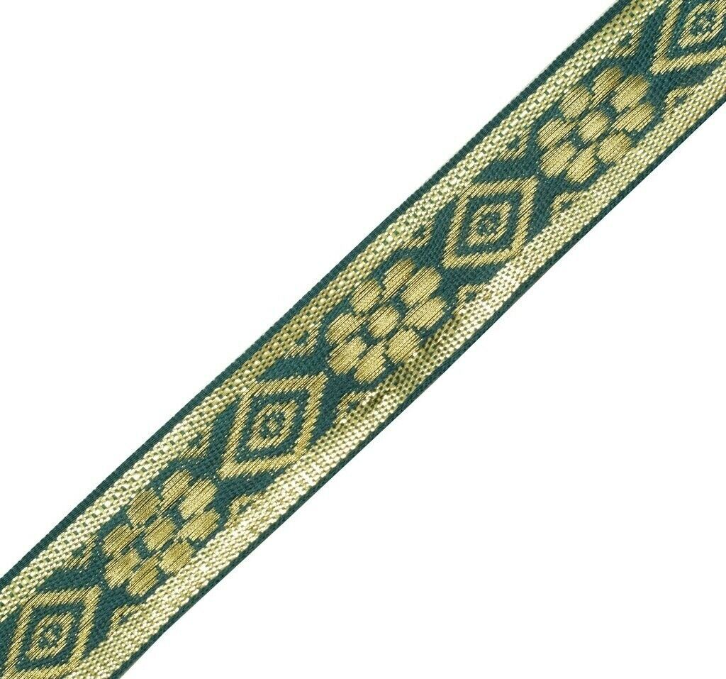 0.9" W 3 Yard Saree Border Indian Craft Trim Zari Woven Green Sewing Ribbon Lace