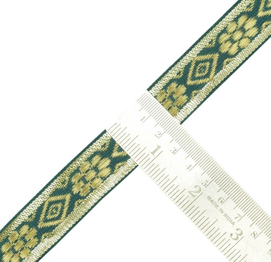 0.9" W 3 Yard Saree Border Indian Craft Trim Zari Woven Green Sewing Ribbon Lace