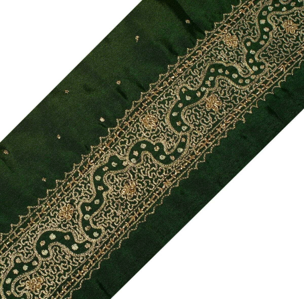 Vintage Sari Border Indian Craft Sewing Trim Hand Beaded Embroidered Green Lace
