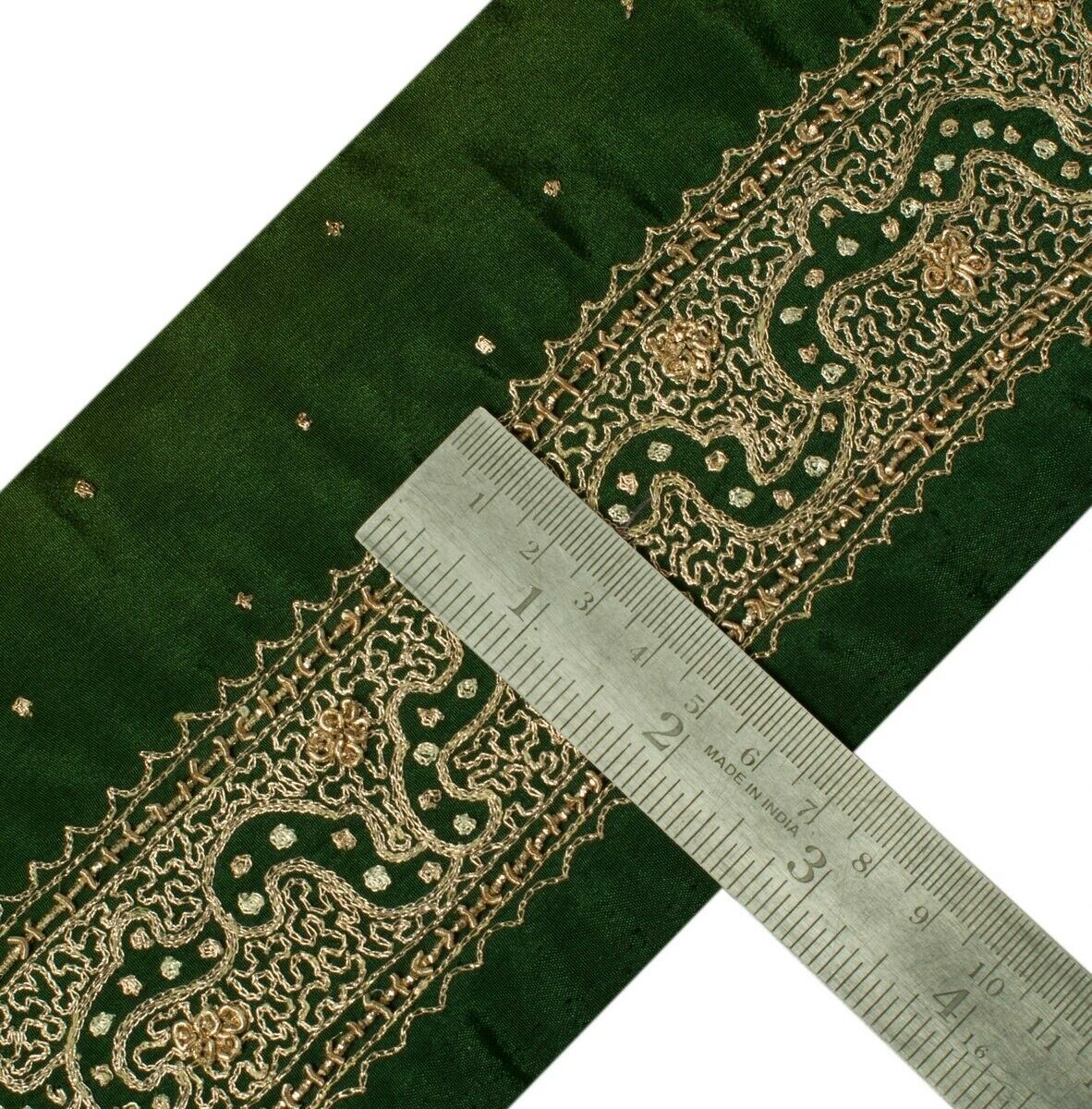 Vintage Sari Border Indian Craft Sewing Trim Hand Beaded Embroidered Green Lace