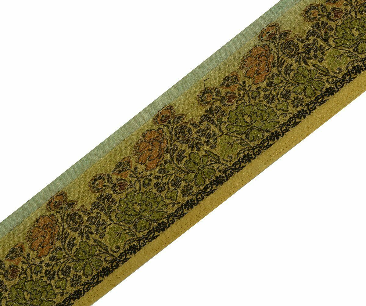 Vintage Saree Border Indian Craft Trim Antique Woven Floral Riboon Cream