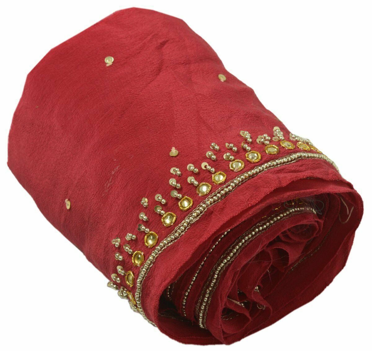 Vintage Saree Border Indian Craft Trim Antique Hand Beaded Ribbon Lace Maroon