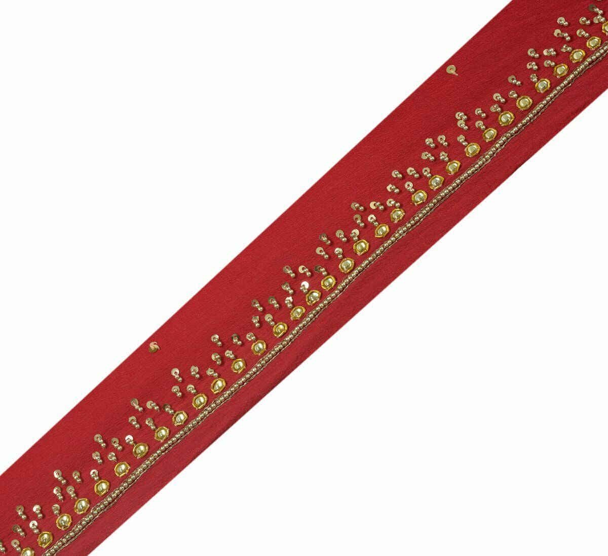 Vintage Saree Border Indian Craft Trim Antique Hand Beaded Ribbon Lace Maroon