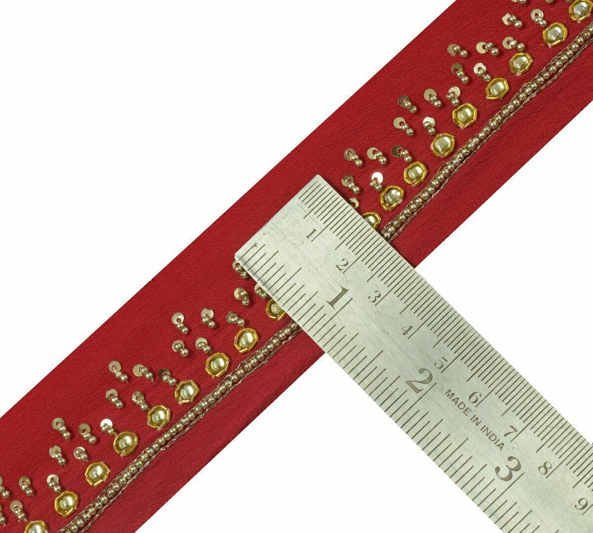 Vintage Saree Border Indian Craft Trim Antique Hand Beaded Ribbon Lace Maroon