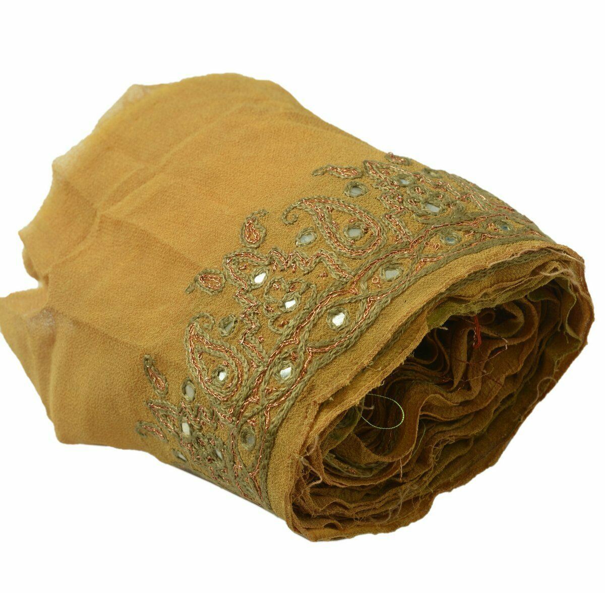 Vtg Saree Border Indian Craft Trim Antique Embroidered Mirror Work Lace Ribbon