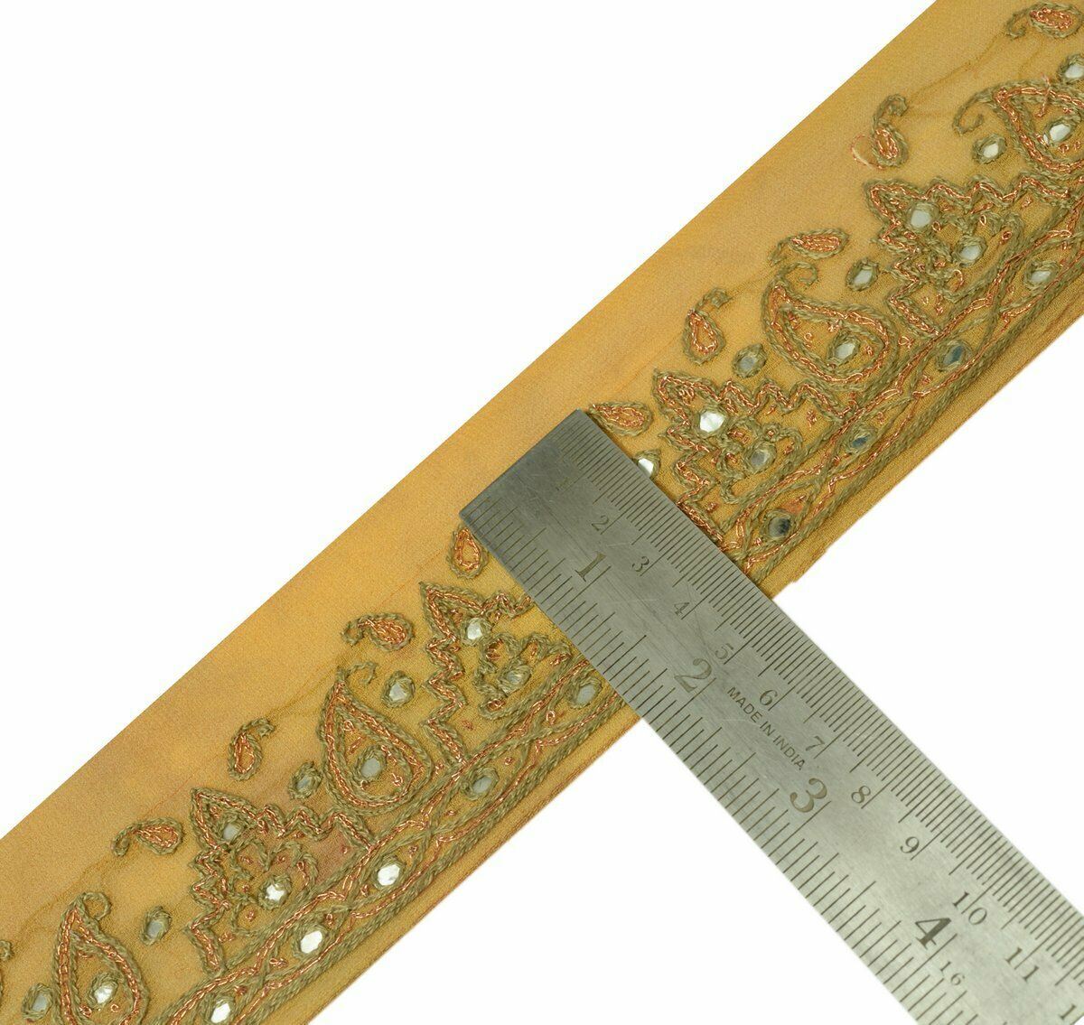 Vtg Saree Border Indian Craft Trim Antique Embroidered Mirror Work Lace Ribbon