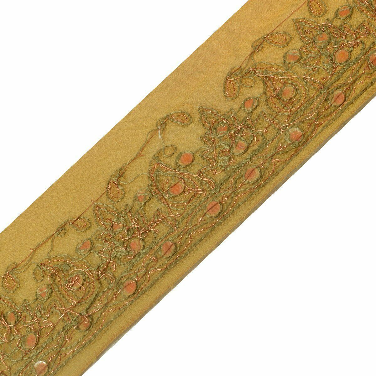 Vtg Saree Border Indian Craft Trim Antique Embroidered Mirror Work Lace Ribbon