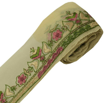 Vintage Sari Border Indian Craft Sewing Trim Hand Embroidered Ribbon Lace Cream