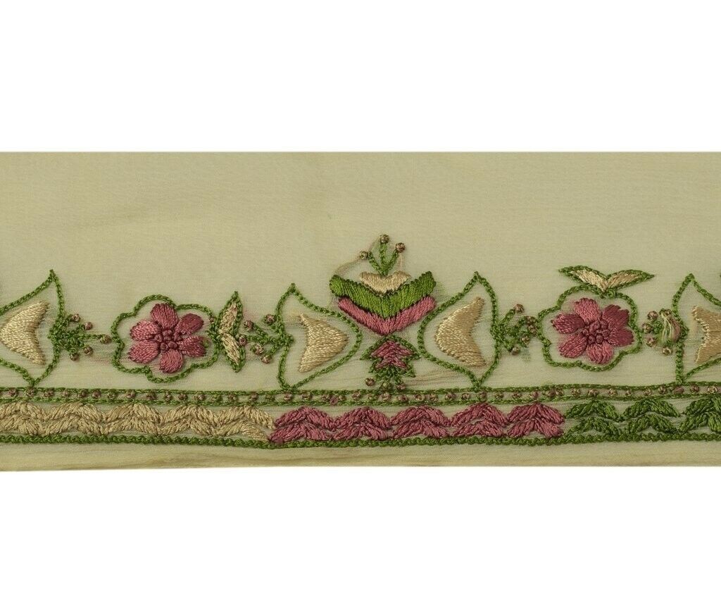 Vintage Sari Border Indian Craft Sewing Trim Hand Embroidered Ribbon Lace Cream