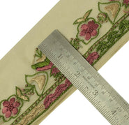 Vintage Sari Border Indian Craft Sewing Trim Hand Embroidered Ribbon Lace Cream