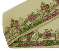Vintage Sari Border Indian Craft Sewing Trim Hand Embroidered Ribbon Lace Cream