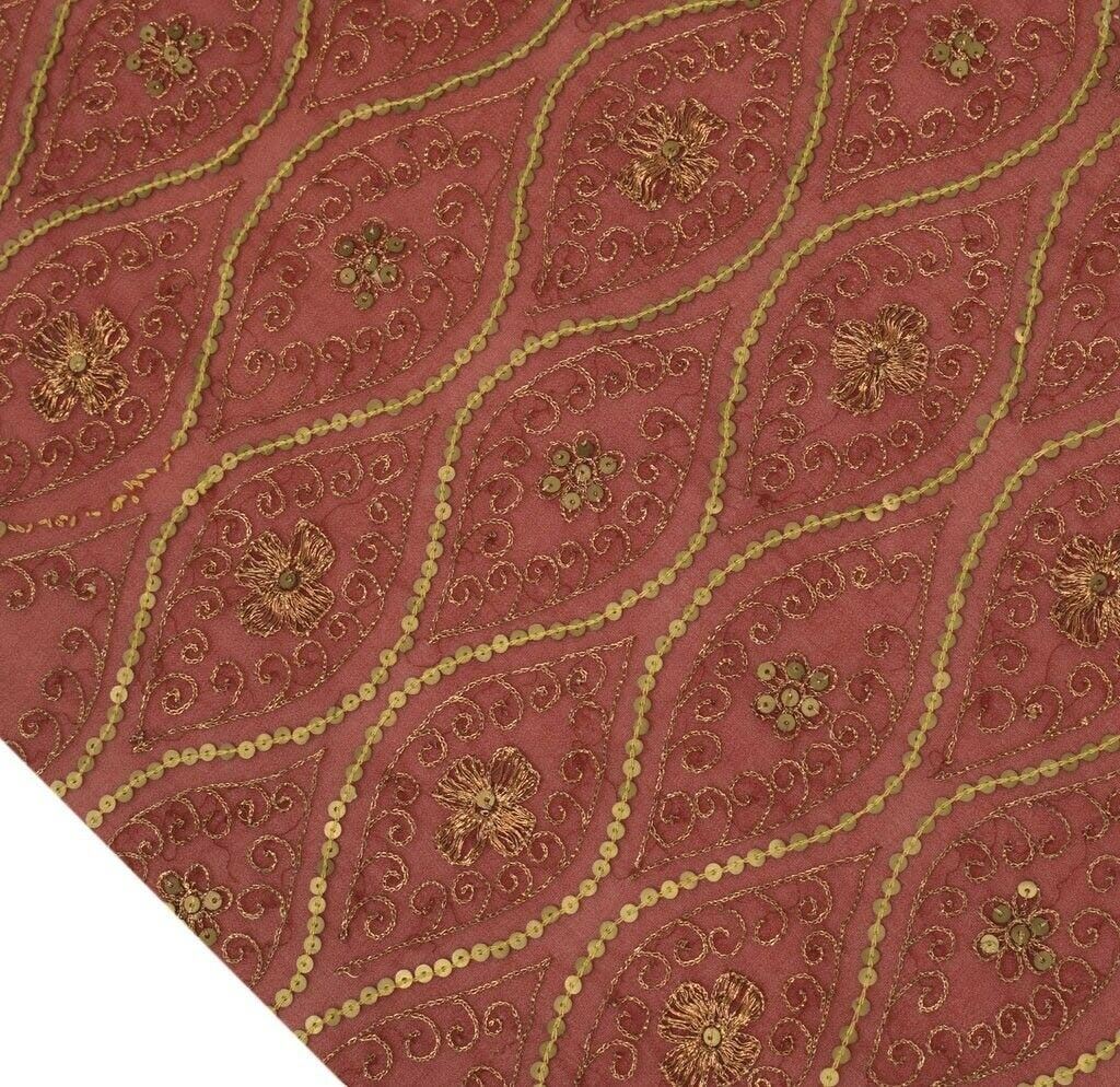 Vintage Saree Remnant Scrap Multi Purpose Design Craft Fabric Embroidered Maroon