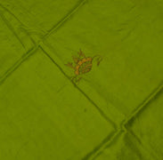 Vintage Saree Remnant Scrap Multi Purpose Craft Fabric Green Thread Embroidered