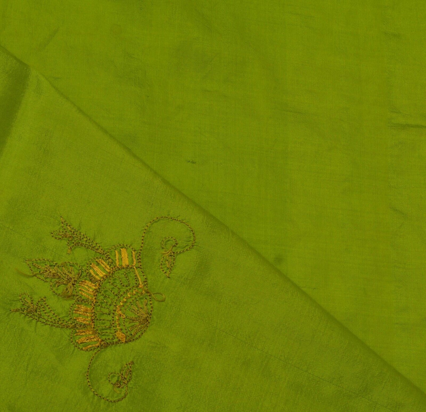 Vintage Saree Remnant Scrap Multi Purpose Craft Fabric Green Thread Embroidered