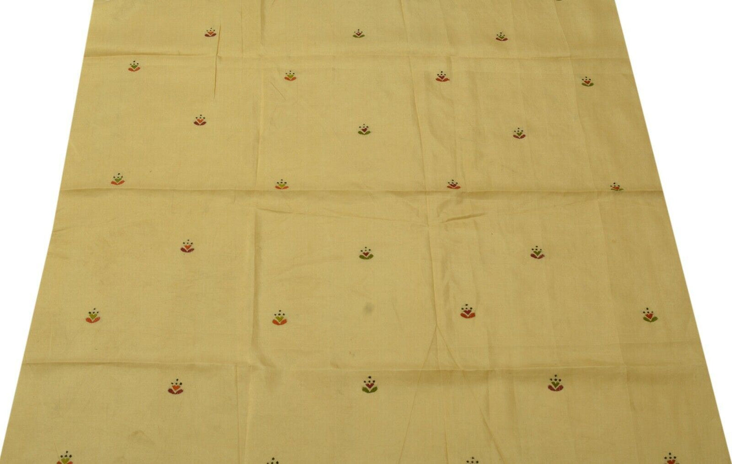 Vintage Saree Remnant Scrap Multi Purpose Craft Hand Embroidered Beige Fabric