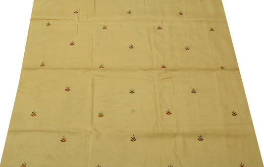 Vintage Saree Remnant Scrap Multi Purpose Craft Hand Embroidered Beige Fabric