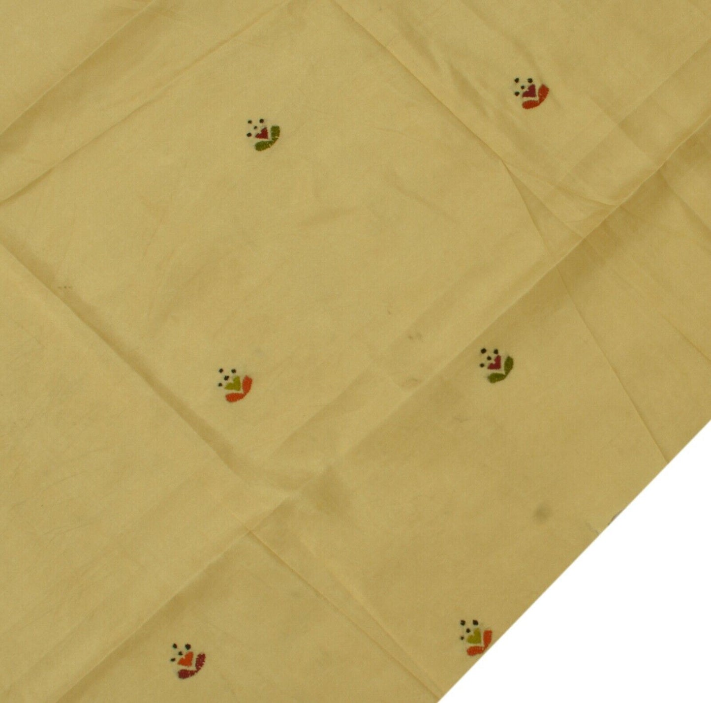 Vintage Saree Remnant Scrap Multi Purpose Craft Hand Embroidered Beige Fabric